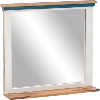 Zrcadlo Masivní koupelnové zrcadlo Perth z recyklovaného dřeva, lakované, bílé / hnědé – 70×14×70 cm