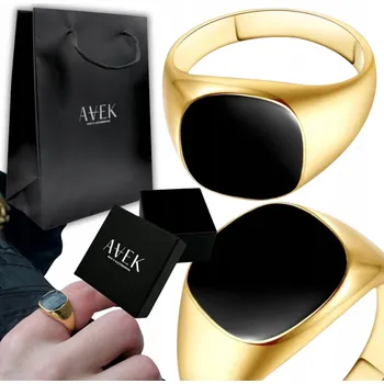 Prsten PÁNSKÝ PRSTEN PECETNÍK S ONYXEM Z OCELI ZLATÝ JAKO DÁREK VELKÝ VEL. 23