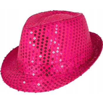 Čepice RŮŽOVÝ CEKINOVÝ KLOBOUK FEDORA TMAVĚ BISKUPSKÁ RŮŽOVÁ DISCO