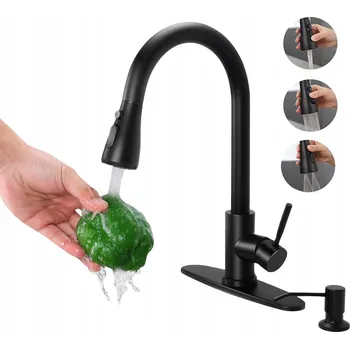 Vodovodní baterie STOJÍCÍ KUCHYŇSKÁ BATERIE ČERNÁ OCEL S VYTAHOVACÍ SPRCHA FLEXIBILNÍ 3 REŽIMY