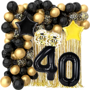 Balónek SADA BALÓNKŮ k 40. narozeninám čísla dekorace ČERNÉ ZLATÉ STYLOVÉ PEVNÉ