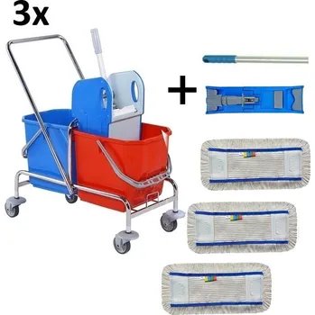 Úklidový vozík uklidshop Set 3ks Úklidový vozík DOUBLE BRS 2x25 + FLIPPER Mop sestava s devíti návleky 40cm