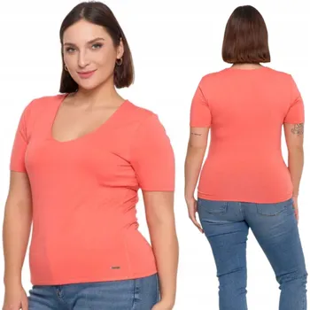 DÁMSKÁ HALENKA VISKÓZOVÁ VÝSTŘIH DO V REGULAR FIT BEZ VZORU KLASICKÁ MORAJ XXL