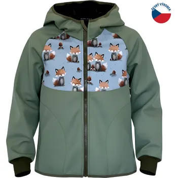 ZÁHOŘÍ Rudel ZÁHOŘÍ Dětská softshellová bunda s kapucí - zelená s liškami Velikost: 128