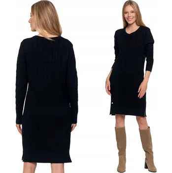 Dámské šaty Jednoduché dámské svetrové Šaty s viskózovým pletením a copánkovým vzorem MORAJ 2XL/3XL