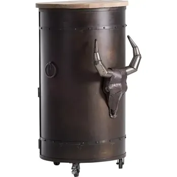 Jídelní stůl Masivní barový stůl Yorkshire z mangového dřeva a kovu, lakovaný, černý – kulatý