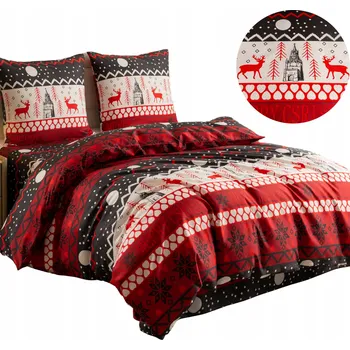 Povlečení POVLEČENÍ VÁNOČNÍ 200X220 SATÉN BAVLNA + 2 POVLAKY NA POLŠTÁŘ 70X80 JELENI