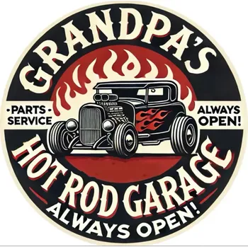 Plechová cedule Plechová retro americká US cedule Rocka Grandpa´s Hot Rod Garage