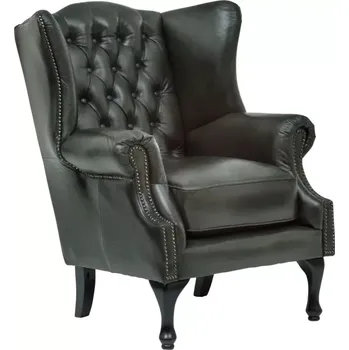 Křeslo Masivní křeslo ušák Chesterfield Pittsfield z pravé kůže, zelené