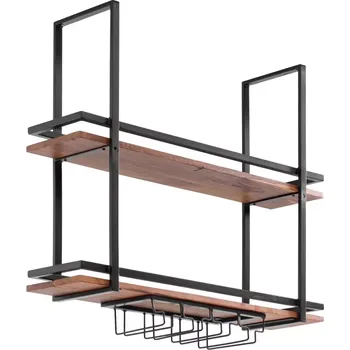 police Masivní závěsná police Aro z kovu a dřeva, lakovaná, hnědá – 100×25×80 cm