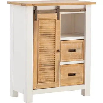 Komoda Masivní komoda Capera z borovicového dřeva a MDF, lakovaná, bílá s hnědými detaily