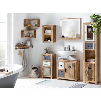Koupelnový nábytek Sada koupelnového nábytku Pune z masivního manga, lakovaná, vícebarevná