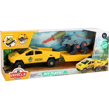 autíčko SADA AUTÍČKO S DINOSAUREM K MONTÁŽI A DEMONTÁŽI + PŘÍVĚS + ŠROUBOVÁK