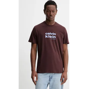 Pánské oblečení Bavlněné tričko Calvin Klein LV04RE821G hnědá 89X, vel. M