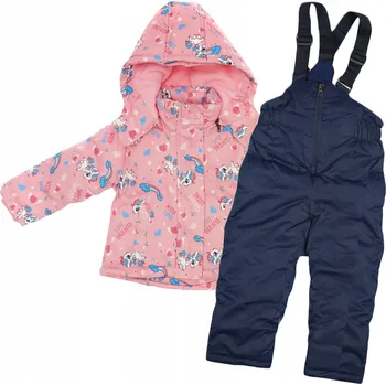 Kojenecká kombinéza TEPLÁ ZIMNÍ DVOUDÍLNÁ SOUPRAVA s koníky pudrová růžová vel. 86