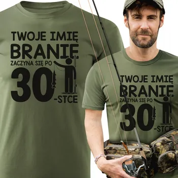 Pánské tričko Rybářské tričko T-shirt khaki se JMÉNEM – dárek k 30. narozeninám pro tátu