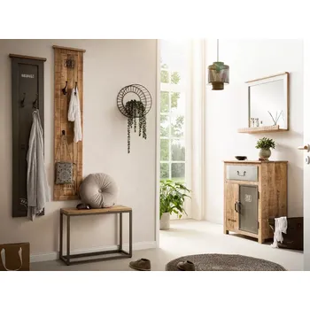 Předsíňová stěna Masivní předsíňový set Pune z mangového dřeva, lakovaný, hnědý – 5ks