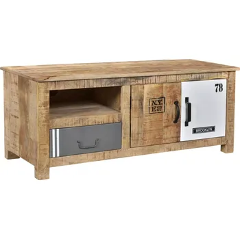 Televizní stolek Masivní TV stolek Pune z mangového dřeva, lakovaný, přírodní – 115×43×45 cm