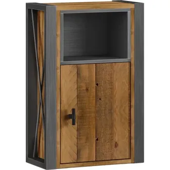 Koupelnový nábytek Masivní nástěnná skříňka Detroit z recyklované borovice a kovu, lakovaná, hnědá – 40×20×60 cm
