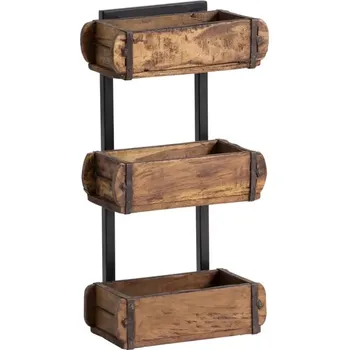 police Masivní nástěnné police ve tvaru cihly z recyklovaného dřeva, lakované, hnědé – sada 3 ks