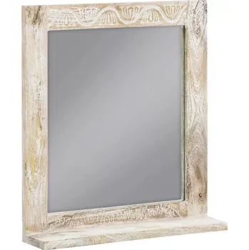 Zrcadlo Masivní koupelnové zrcadlo Bitna z mangového dřeva, lakované, přírodní – 65×15×70 cm