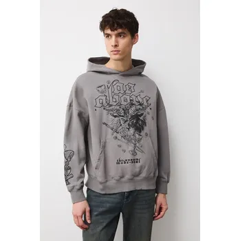 Pánská mikina Mikina Medicine pánská, šedá barva, s kapucí, s potiskem RW25-BLMC12 09X, vel. L