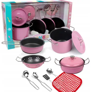 Sada nádobí VELKÉ KOVOVÉ HRNCE PRO DĚTI KUCHYŇSKÝ SET NÁDOBÍ DO KUCHYNĚ 11 KS