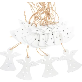 Vánoční ozdoba Sada dřevěných závěsných ozdob Anděl, 18 ks, bílá