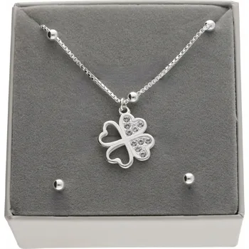 Přívěsek Stříbrný set čtyřlístek zirkon tlustým řetízek , STŘÍBRO KRABIČKA 925