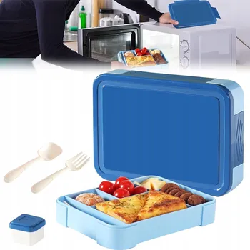 Svačinový box SNÍDAŇOVÝ BOX LUNCHBOX S PŘIHRÁDKAMI A NÁDOBKOU NA OMÁČKU BENTO 1330ml