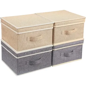 Úložný box Sada skládacích úložných boxů 4 ks (2× šedý + 2× béžový) – 33,5×31,8×17 cm