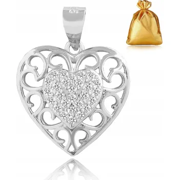 Přívěsek Jemný přívěsek na ŘETÍZEK stříbro 925 PŘÍVĚSEK stříbrné srdce s prolamovaným vzorem a ZIRKONY