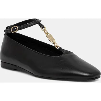 Dámské baleríny Kožené baleríny Tommy Hilfiger TH-BAR CHAIN BALLET černá barva, FW0FW09003 99X, EUR 39