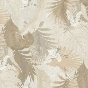 Tapeta Emiliana Parati Vliesová tapeta na zeď, krémová, listy, jeřábi v letu, 73824, Tendenze, Emiliana Parati, velikost 10,05 x 1,06 m