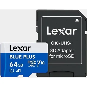 Paměťová karta Lexar microSDHC Blue Plus UHS-I with SD adapter, up to 100MB/s read C10/A1/U3 (V30) 64GB LMSBLPL064G-BNANG