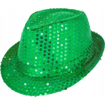 Klobouk ZELENÝ CEKINOVÝ KLOBOUK FEDORA SVATÝ PATRIK CEKIN DISCO