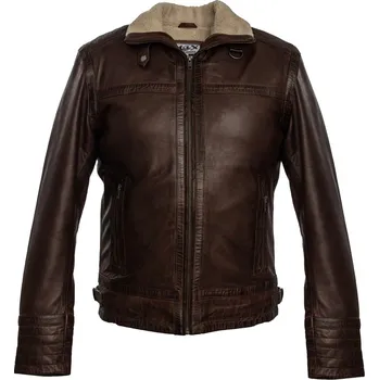 Pánská větrovka MAX Pánská kožená bunda 25201 hnědá