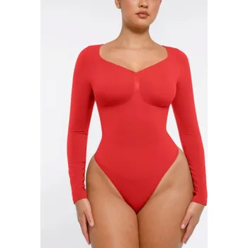 Dámské spodní prádlo Tvarující a stahující body s dlouhým rukávem, tanga, ČERVENÉ Velikost: XL