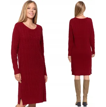 Dámské šaty Jednoduché dámské svetrové šaty s copánkovým vzorem, viskóza MORAJ L/XL