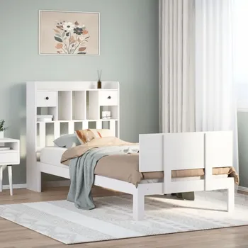 Postel Postel s knihovnou bez matrace bílá 90x190 cm masivní borovice