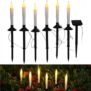 Venkovní osvětlení 6x LED Solární Zahradní Sloupek - Kulatý Zapichovací Stojací Venkovní Svítidlo