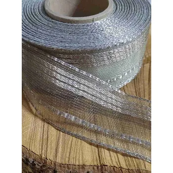 Stuha Plátnová stuha s drátem šíře 40 mm 5 metrů barva stříbrná béžová