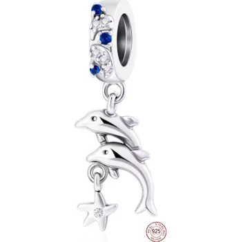 Přívěsek Charm Sterlingové stříbro 925 Delfíni s hvězdicí, symbol svobody a radosti z moře, přívěsek na náramek zvíře