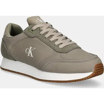 Pánská obuv Sneakers boty Calvin Klein Jeans RUNNER SOCK LACEUP MG CANVAS zelená barva, YM0YM01217 81X, EUR 44