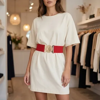 Opasek Mareb Dámský elastický pásek Red se zlatou dekorativní sponou - Červený