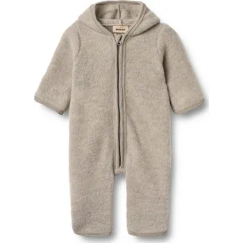 Kojenecký overall Merino overal dětský s kapucí Wheat - khaki melange Velikost: 86