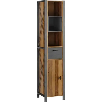 Koupelnový nábytek Masivní koupelnová vysoká skříňka Detroit z recyklované borovice a kovu, lakovaná, hnědá – 40×35×180 cm