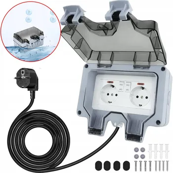 Elektrická zásuvka GNIAZDKO PODWÓJNE ZEWNĘTRZNE IP66 VODĚODOLNÁ PRO ZAHRADU, ODOLNÁ VŮČI PRACHU