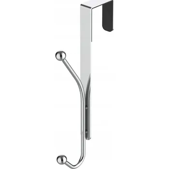 Věšák KOUPELNOVÝ VĚŠÁK NA DVEŘE KABINY NA RUČNÍKY STŘÍBRNÝ OCELOVÝ SE DVĚMA ÚCHYTY