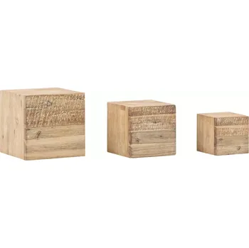 police Masivní nástěnná police Jolo z akácie, lakovaná, hnědá – sada 3 kostek